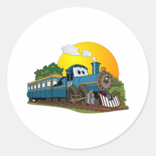 Sticker Rond Moteur à vapeur pour passagers de carton bleu