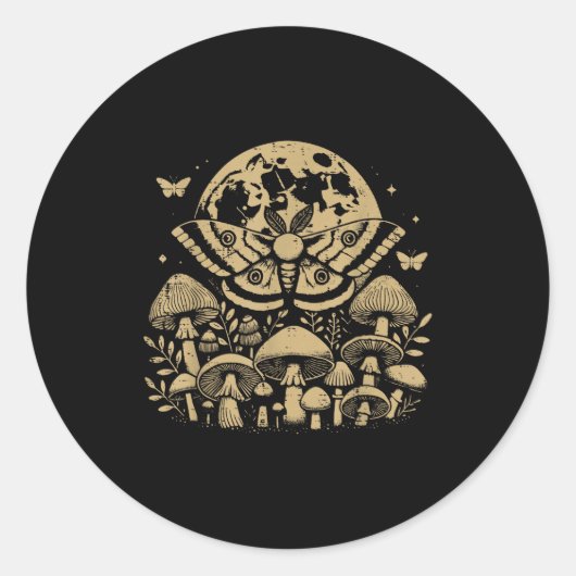 Sticker Rond Moth Full Moon Mushroom Boho Aesthetic Occult Men (Devant)