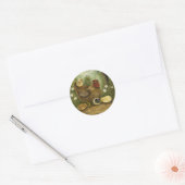 Sticker Rond Mother Hen with Chicks Feeding on Sunflower Seeds  (Enveloppe)