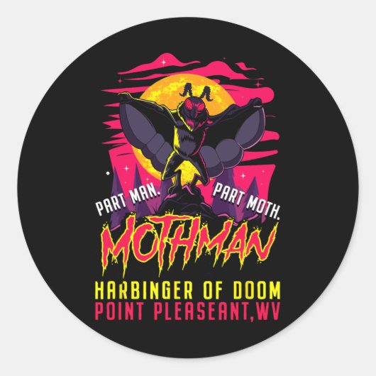 Sticker Rond Mothman Fun Cryptid Harbinger Part Homme Part Moth (Devant)