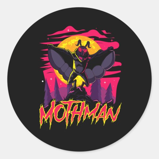Sticker Rond Mothman Movie Fun Cryptid Halloween Myth Monster C (Devant)