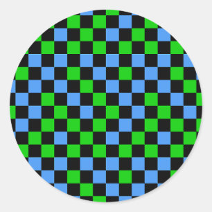 Sticker Rond Motif à carreaux bleu vert et noir