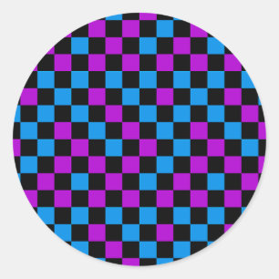 Sticker Rond Motif à carreaux bleu violet et noir