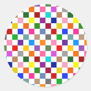 Sticker Rond Motif à carreaux coloré blanc