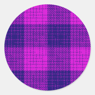 Sticker Rond Motif à carreaux et hachures bleu et violet