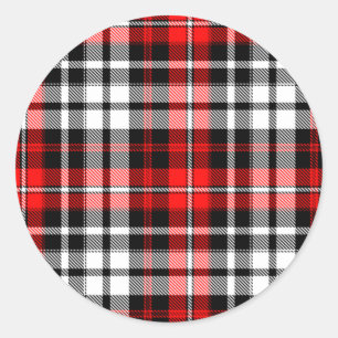 Sticker Rond Motif à carreaux tartan rouge noir blanc