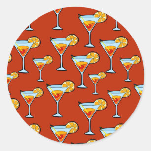 Sticker Rond Motif à cocktails Dark Orange Martini
