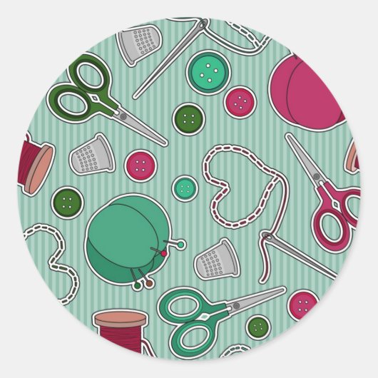 Sticker Rond Motif à coudre mignon vert et pourpre (Devant)