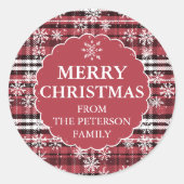 Sticker Rond Motif à flanelle modifiable rouge foncé Noël (Devant)