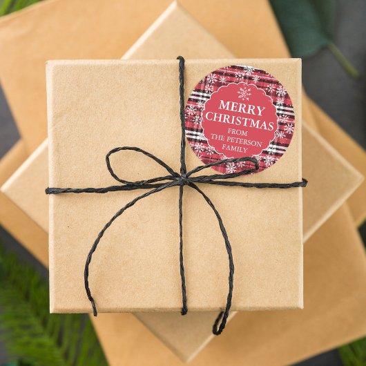 Sticker Rond Motif à flanelle modifiable rouge foncé Noël