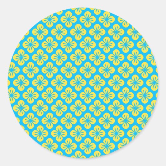 Sticker Rond Motif à fleurs en Jaune et Turquoise (Devant)