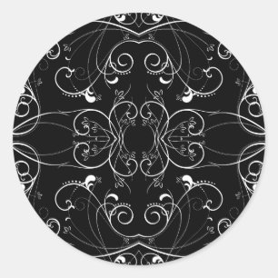 Sticker Rond Motif à répétition floral délicat en blanc sur Bla