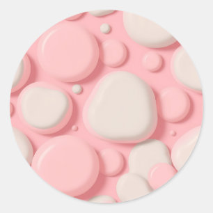 Sticker Rond Motif abstrait de bulles 3D rose blanc en pastel d