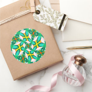 Sticker Rond Motif Abstrait de fleurs vertes
