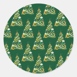 Sticker Rond motif Abstrait de Noël vert et or