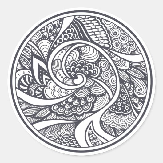 Sticker Rond Motif Abstrait En Style Doodle Zen (Devant)