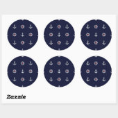 Sticker Rond Motif Ancre Rouge Blanc Et Bleu (Feuille)