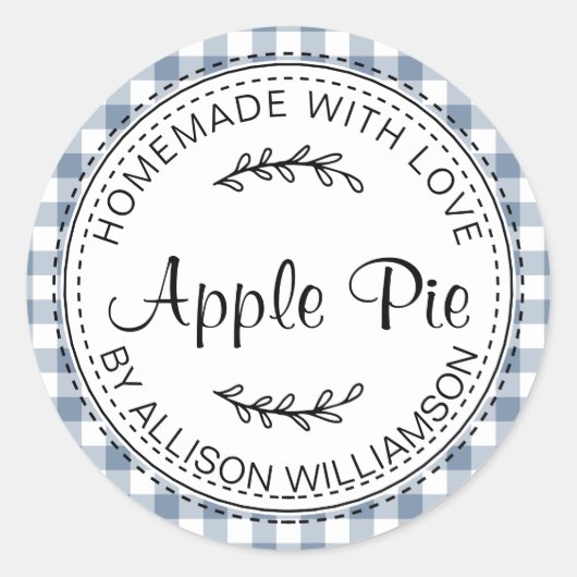 Sticker Rond Motif Apple Pie Blue Check fait maison rustique (Devant)