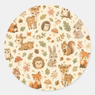 Sticker Rond Motif aquarelle d'animaux mignons de la forêt