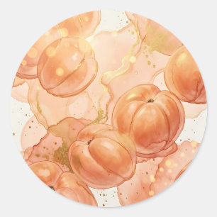 Sticker Rond Motif aquarelle pêche dorée