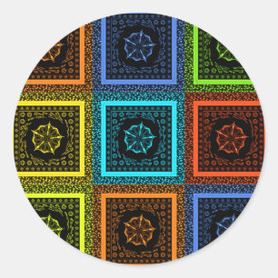 Sticker Rond Motif artistique à carreaux multicolores charmant