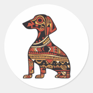 Sticker Rond Motif autochtone Dachshund