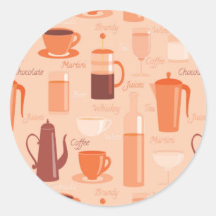 Sticker Rond Motif avec boissons et texte