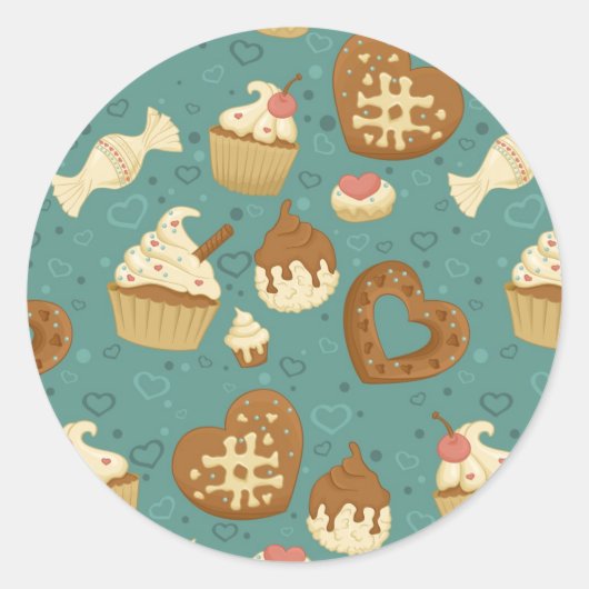 Sticker Rond Motif avec cupcakes et bonbons (Devant)