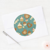 Sticker Rond Motif avec cupcakes et bonbons (Enveloppe)