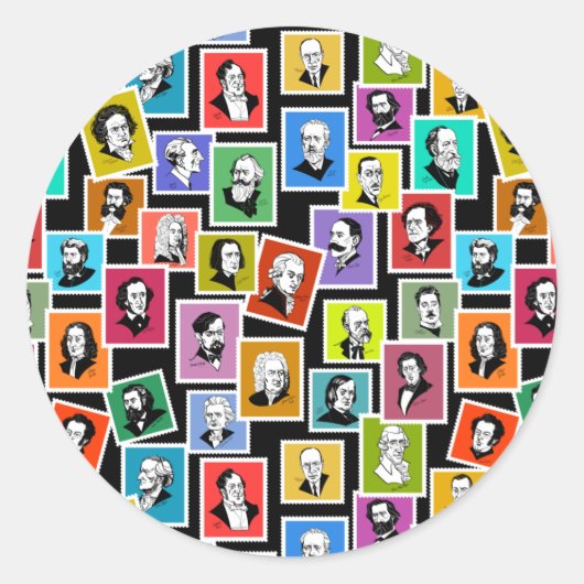 Sticker Rond Motif avec portraits des plus grands compositeurs (Devant)
