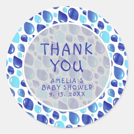 Sticker Rond Motif Bleu  bébé Baby shower garçon (Devant)