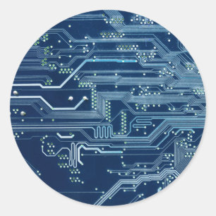 Sticker Rond motif bleu d'ordinateur de bord de circuit