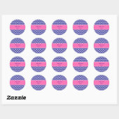 Sticker Rond Motif bleu marine Chevron avec rose chaud (Feuille)