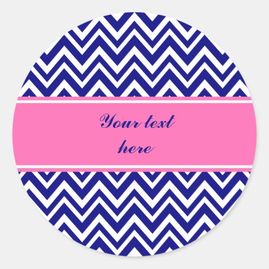 Sticker Rond Motif bleu marine Chevron avec rose chaud (Devant)