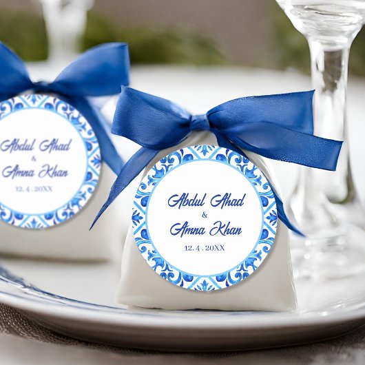 Sticker Rond Motif bleu marocain musulman Mariage musulman musu