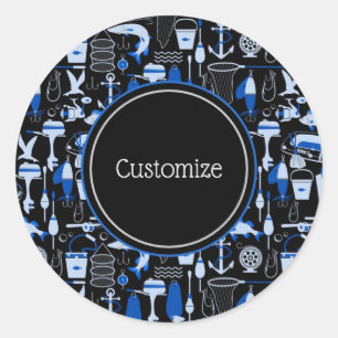 Sticker Rond Motif bleu pêche Personnalisé