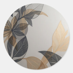 Sticker Rond Motif botanique de feuille stylisé élégant noir or