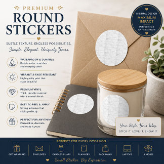 Sticker Rond Motif carreaux en lin gris décoration personnalisé