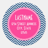 Sticker Rond Motif Chevron avec Monogram - Navy Magenta (Devant)