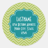 Sticker Rond Motif Chevron avec Monogram - Turquoise Blue et Li (Devant)