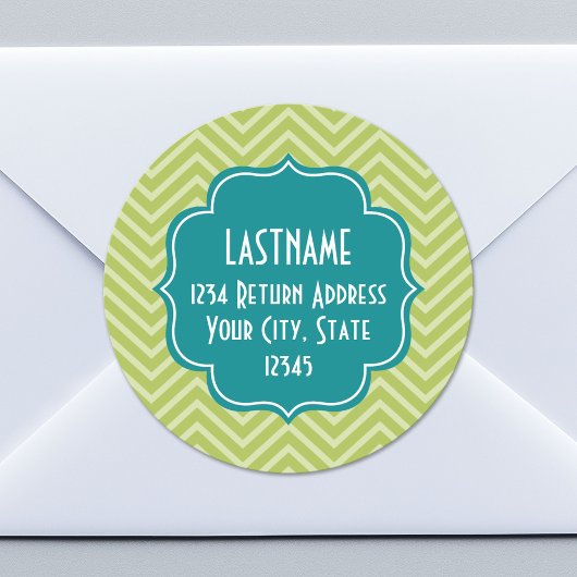 Sticker Rond Motif Chevron avec Monogram - Turquoise Blue et Li