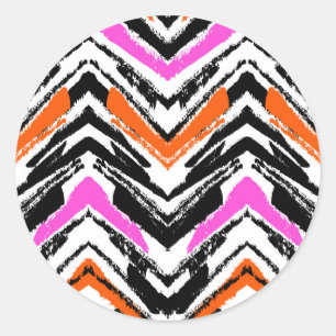 Sticker Rond Motif Chevron De Main Noire, Orange Et Rose