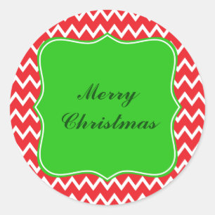Sticker Rond Motif Chevron rouge et blanc avec Noël vert