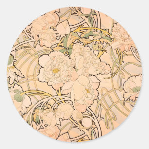 Sticker Rond Motif classique Art nouveau de jardin de pivoines 