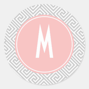 Sticker Rond Motif clé gris et rose