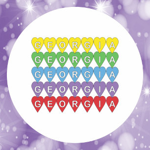 Sticker Rond Motif Cœurs Arc-en-ciel de Géorgie