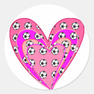 Sticker Rond Motif Coeurs Roses Et Boules De Football