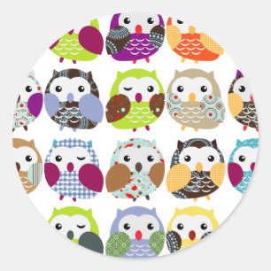 Sticker Rond Motif coloré de hibou