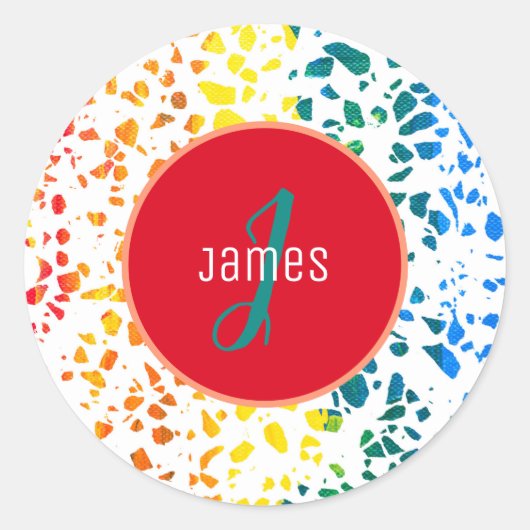 Sticker Rond Motif coloré de Terrazzo Abstrait customisé (Devant)