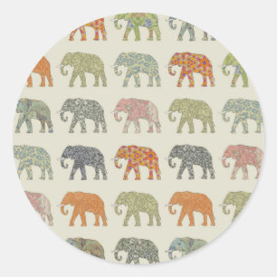 Sticker Rond Motif contemporain d'éléphant animal coloré